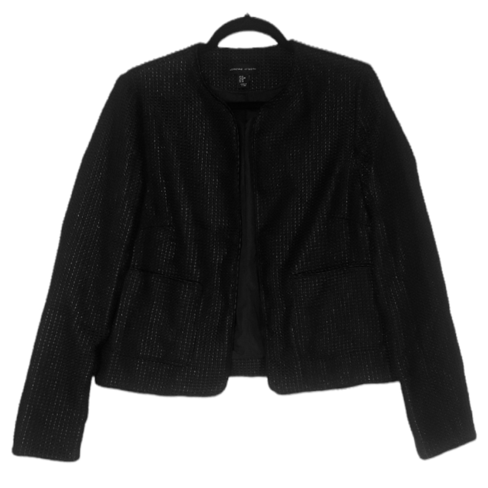 ADRIENNE VITTADINI Tweed Black Texture Lomg Sleeve Open Blazer Medium